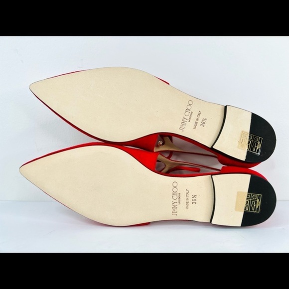 Jimmy Choo Vanessa Flat Red Suede Strap Lace Pointed Toe Ballet Flats Size 36.5 - Picture 9 of 11